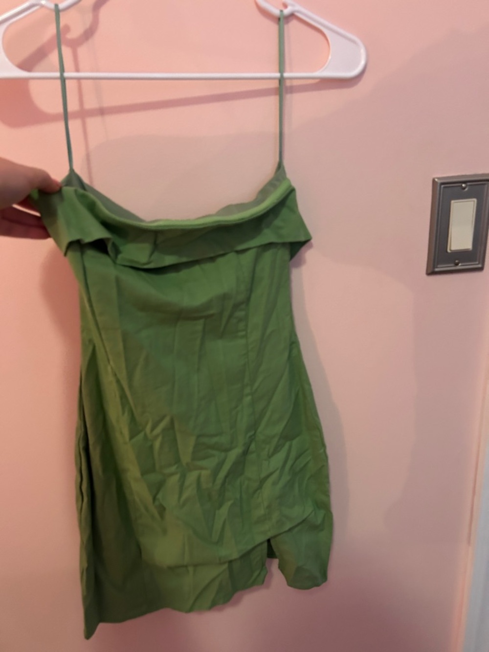 Green Strapless Mini Dress with slit